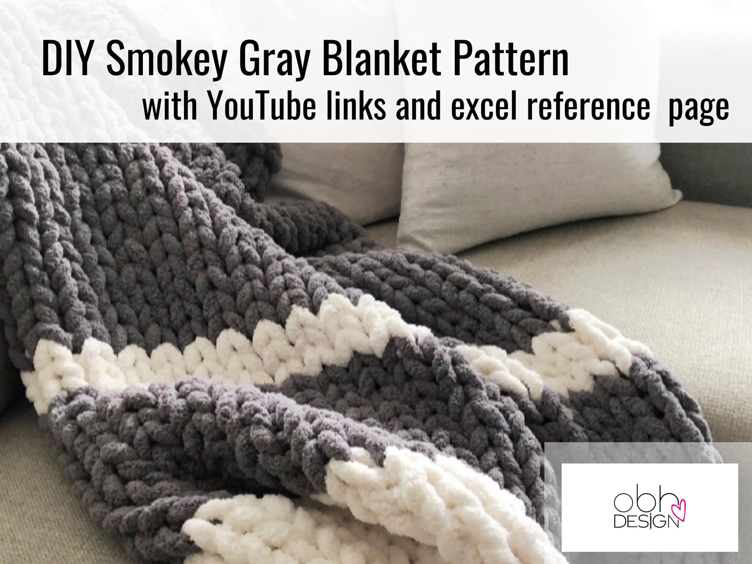 HANDKNIT PATTERN ~ Stormy Gray Stripe Blanket ~ Chunky Chenille ~ Off By Heart Design ~ DIY