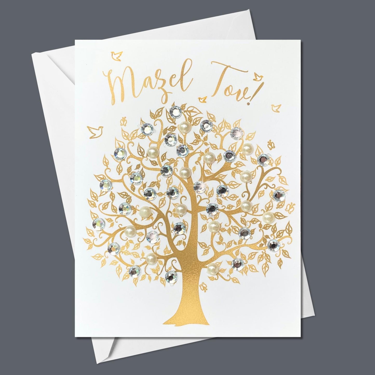 Handmade Mazel Tov Tree of Life Card: Gold Sparkle Jewish Gift