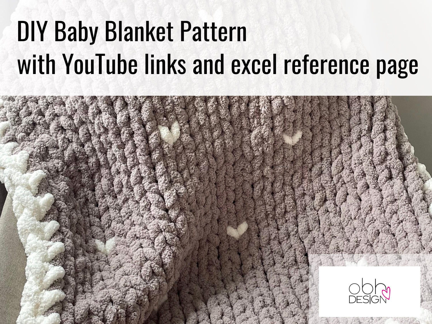 Chunky Chenille Baby Blanket Finger Knitting Pattern | Taupe Grey Hearts (PDF Download)   36" x 35" and 40" x 60" Graphs incl