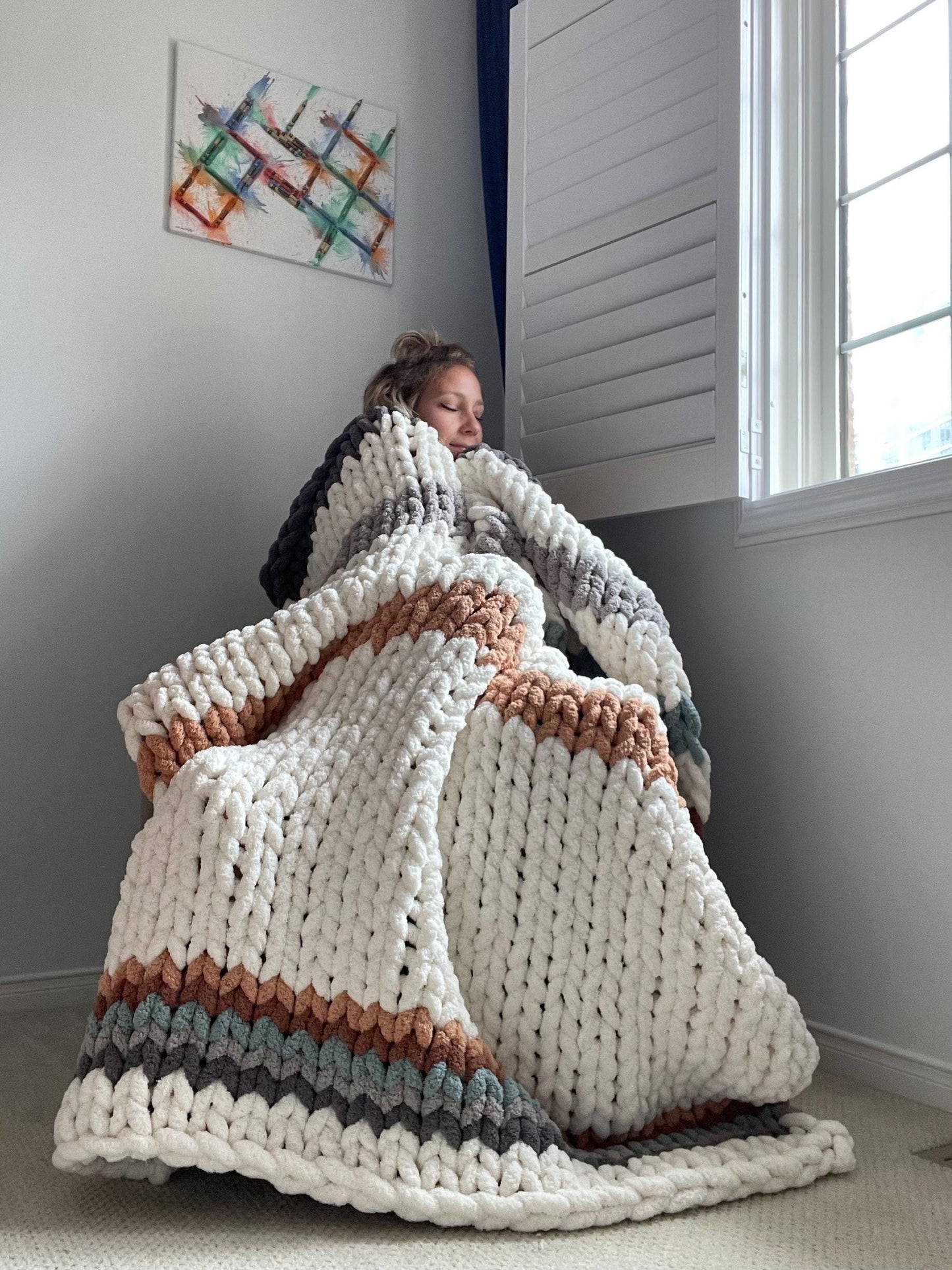 Chunky Chenille Blanket Finger Knitting Pattern: Easy DIY Throw (PDF Pattern)