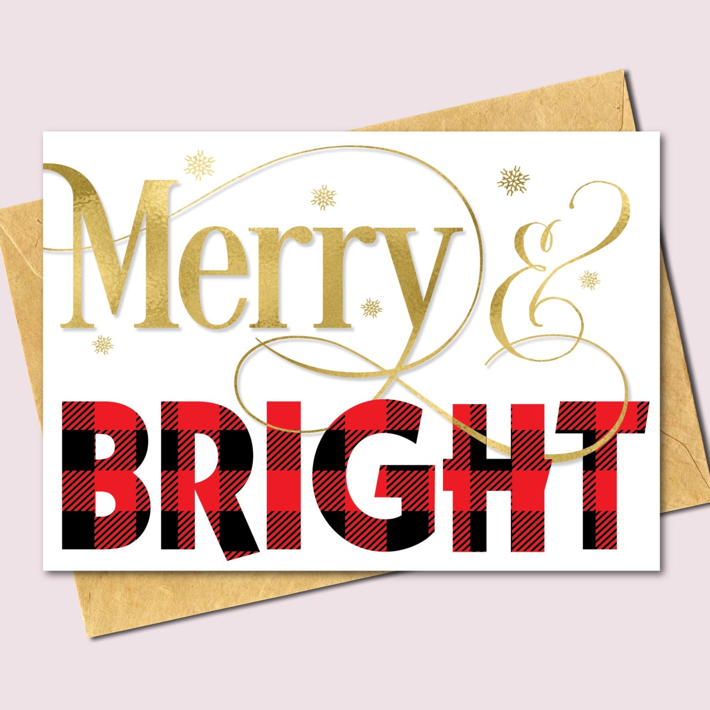 Merry & Bright Red Buffalo Plaid Card (PDF | Digital Download) 5"x7"