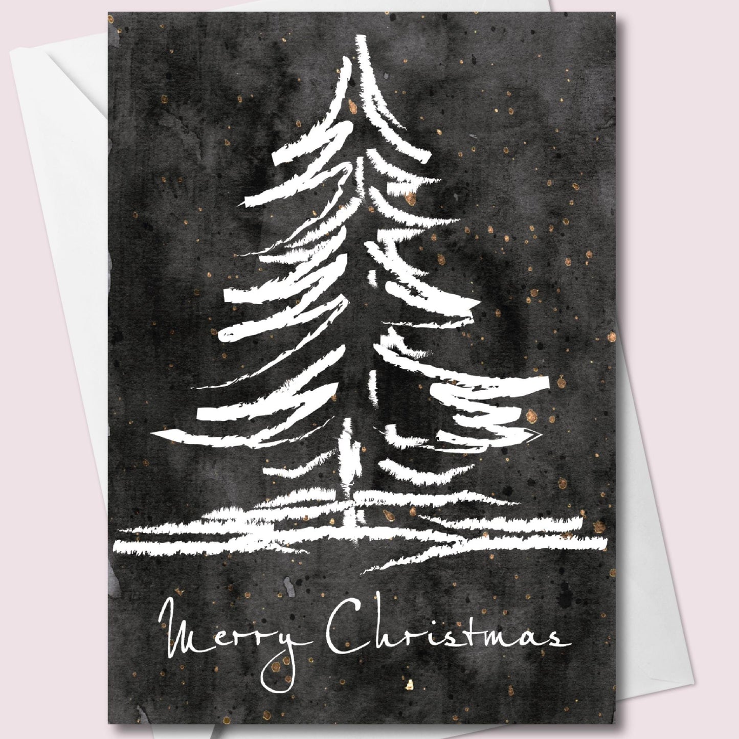 Minimalist Black Christmas Tree Card – Gothic Holiday PDF (5x7)