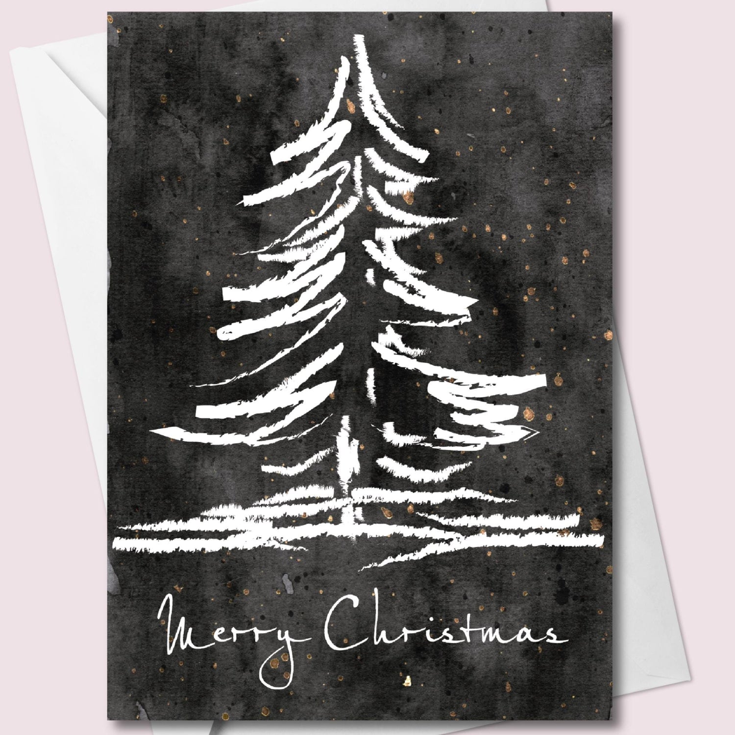 Minimalist Black Christmas Tree Card – Gothic Holiday PDF (5x7)