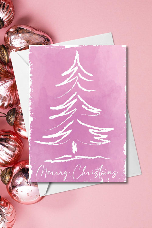 Printable Pink Christmas Tree Card (PDF | Digital Download) 5" x 7"