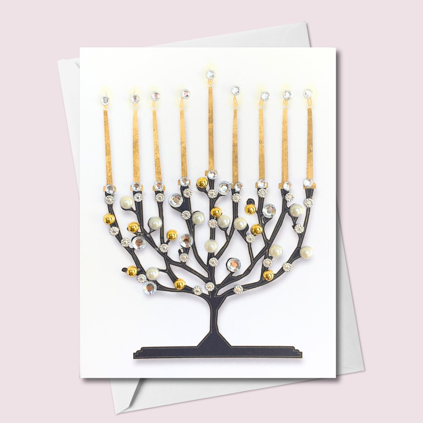 Handmade Hanukkah Card with Elegant Menorah Design | Unique Jewish Holiday Greeting Card