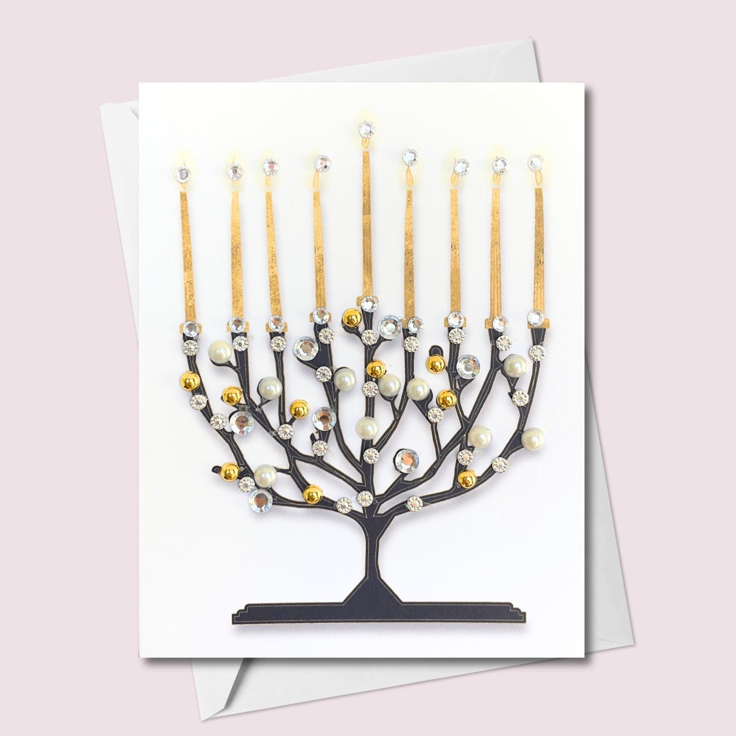 Handmade Hanukkah Card with Elegant Menorah Design | Unique Jewish Holiday Greeting Card