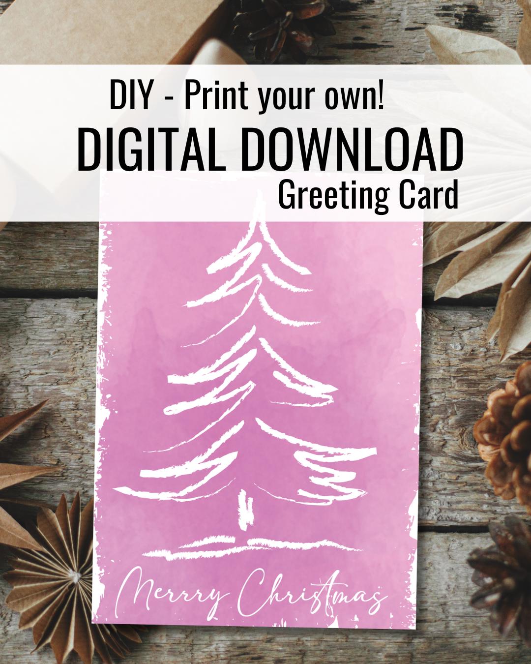 Printable Pink Christmas Tree Card (PDF | Digital Download) 5" x 7"