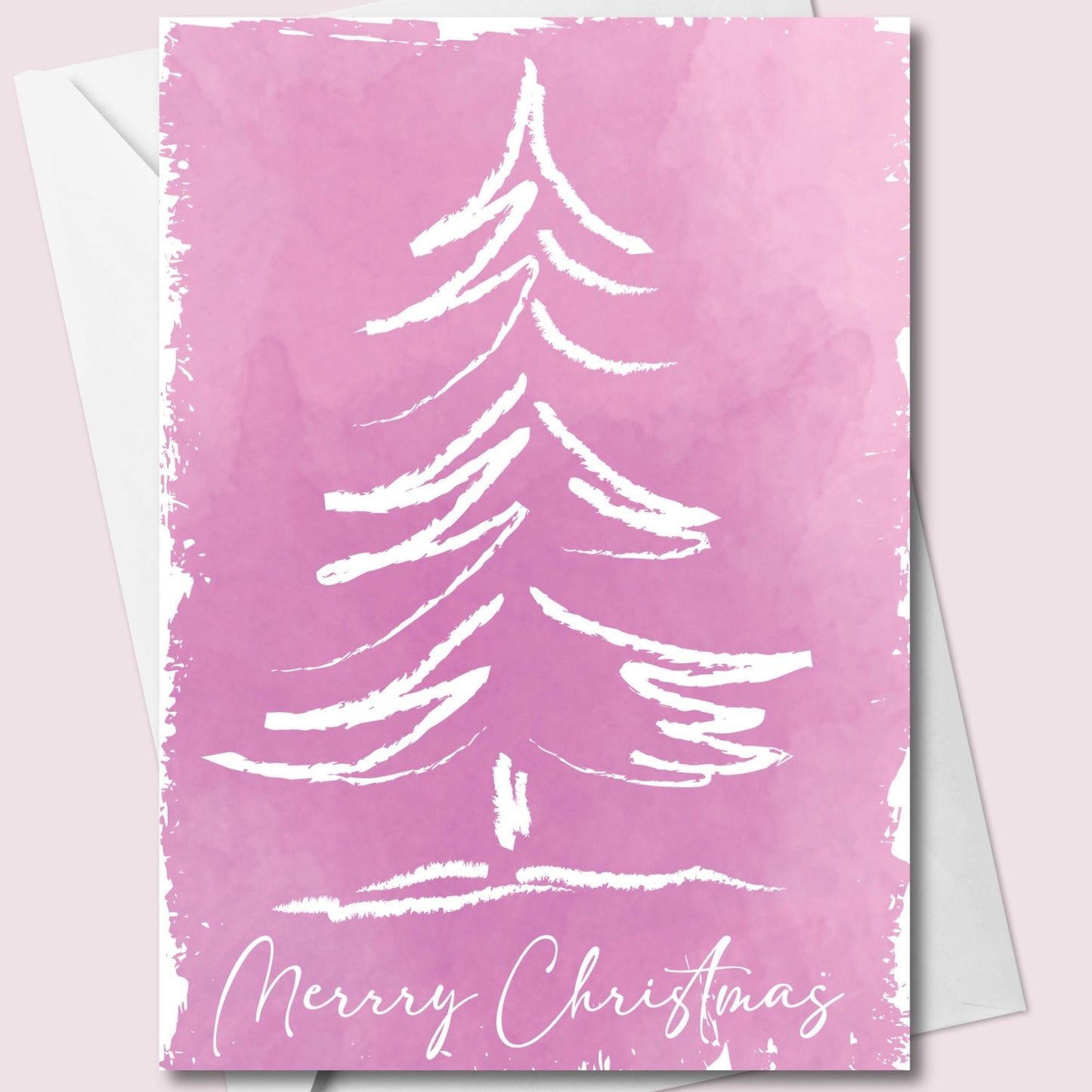 Printable Pink Christmas Tree Card (PDF | Digital Download) 5" x 7"