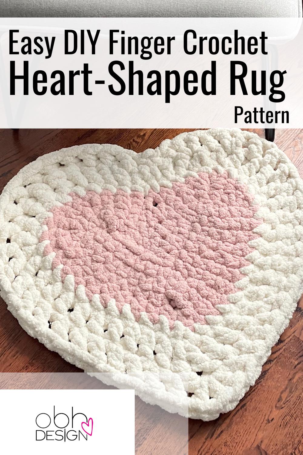 Heart-Shaped Finger Crochet Pattern – Chunky Chenille DIY Valentine Pet or Playmat Rug (PDF Pattern)