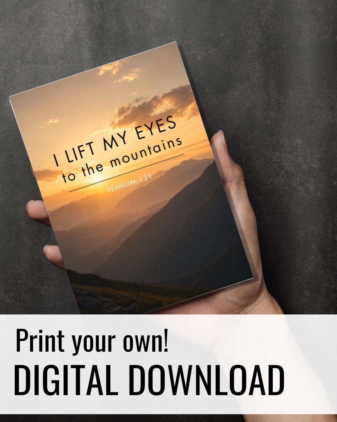 Psalm 121 Card | Tehillim Mountains Sunset Landscape (Digital PDF Download)