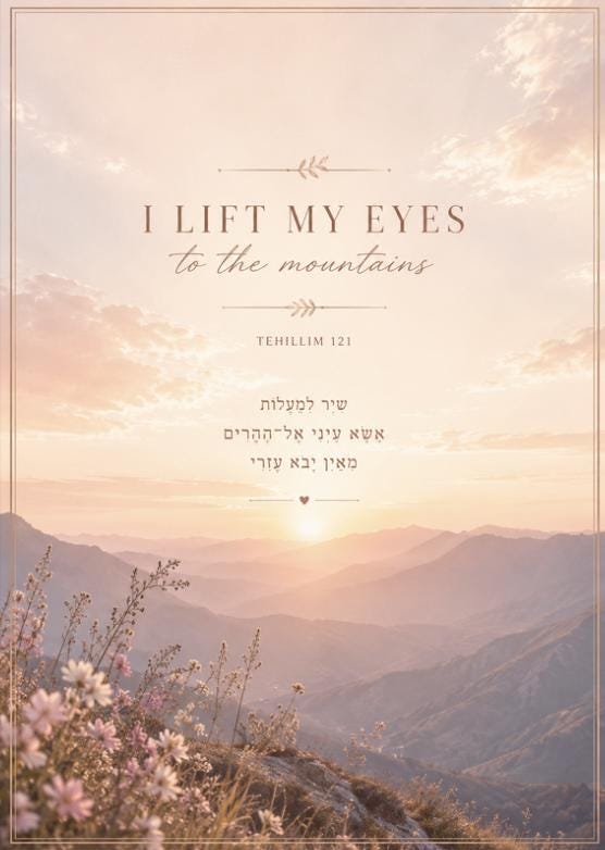 Psalm 121 Card | Tehillim Mountains Sunset Landscape (Digital PDF Download)