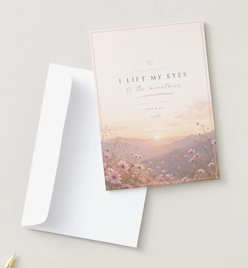 Psalm 121 Card | Mountains Sunset Landscape (Digital PDF Download)