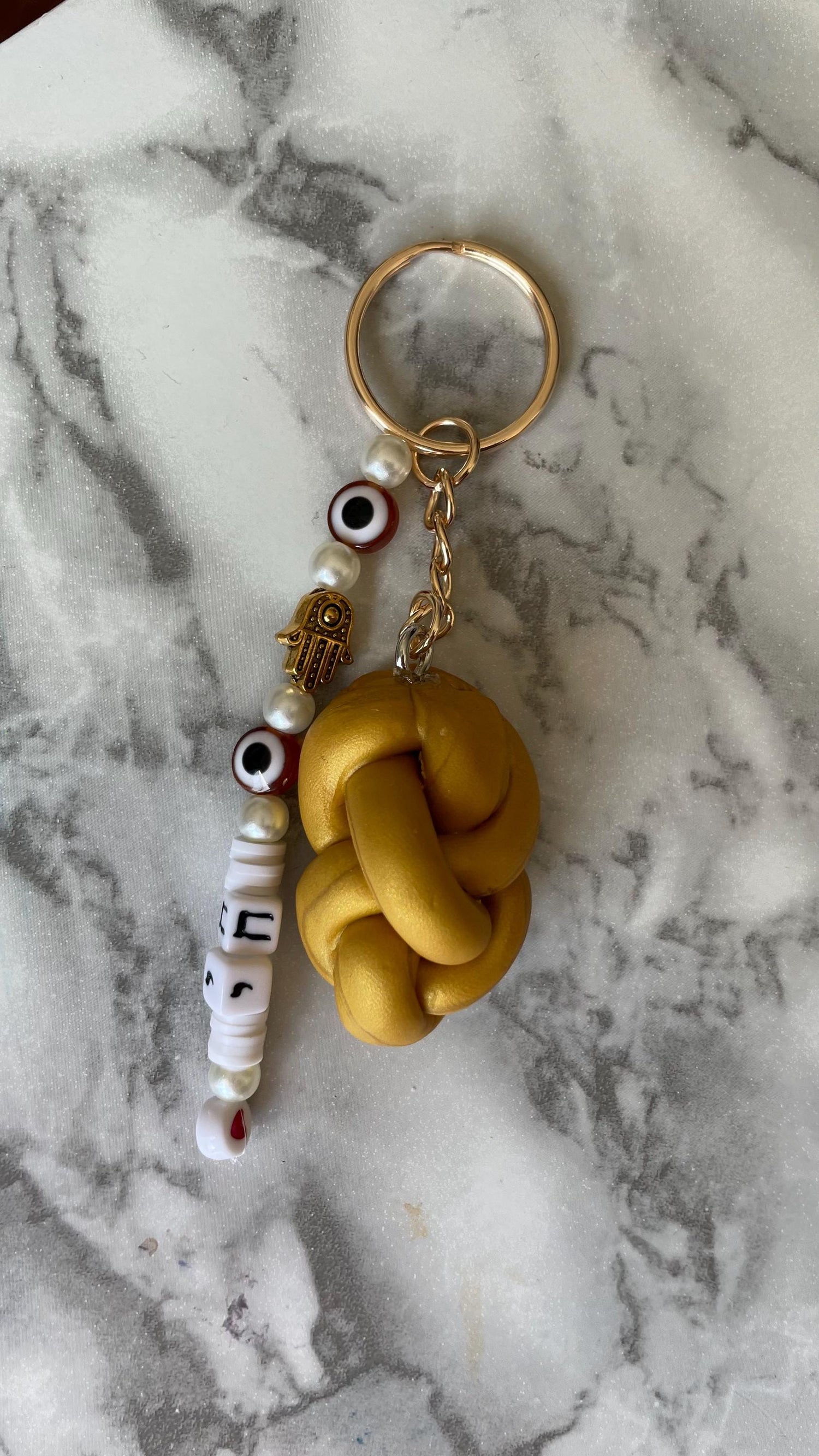 Challah Bread Keychain | Chai Hebrew Life Symbol | Judaica Accessory, Evil Eye Hamsa Charm