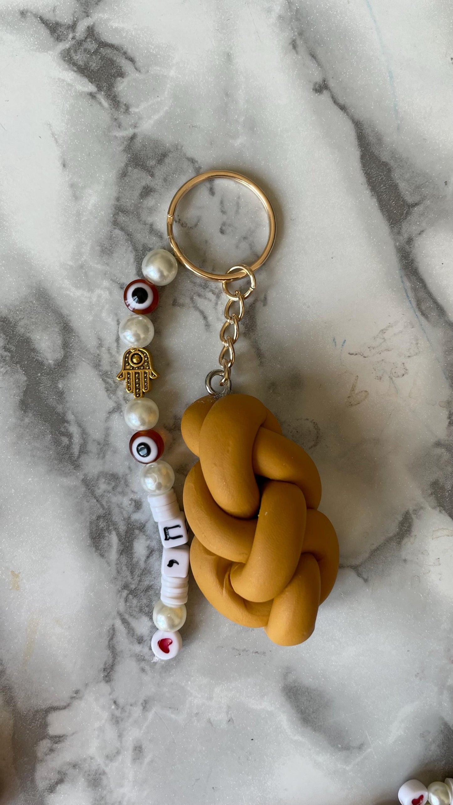 Challah Bread Keychain | Chai Hebrew Life Symbol | Judaica Accessory, Evil Eye Hamsa Charm