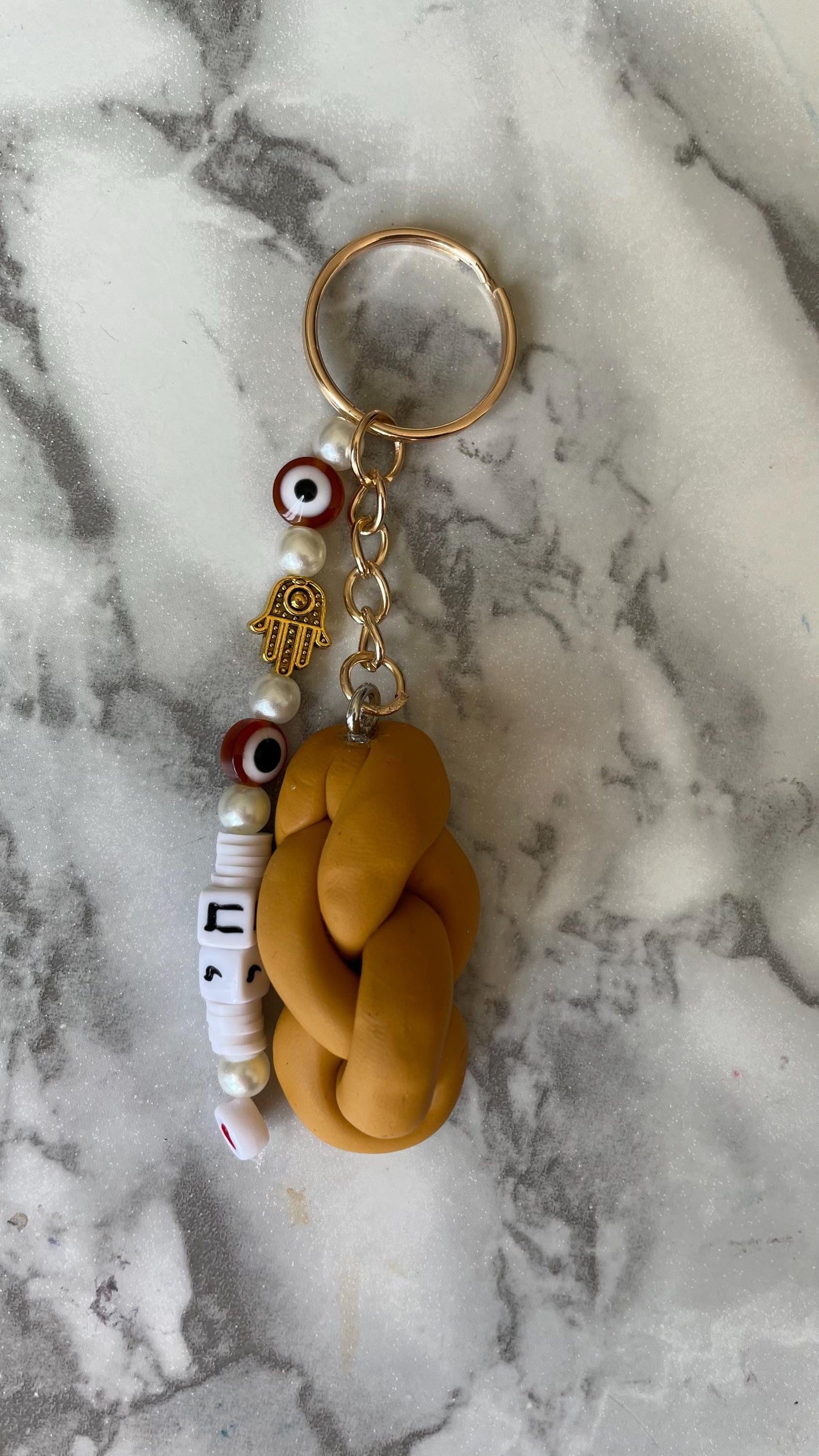 Challah Bread Keychain | Chai Hebrew Life Symbol | Judaica Accessory, Evil Eye Hamsa Charm