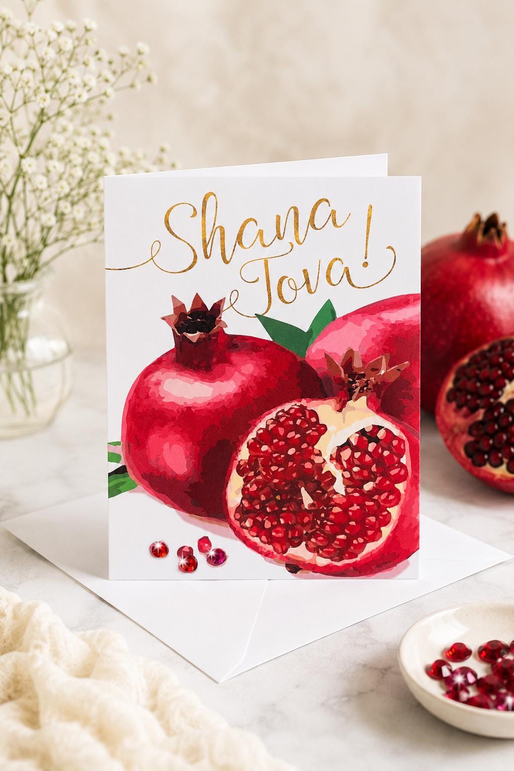 Shana Tova Pomegranate Card | Handmade Rosh Hashanah Jewish New Year Greeting