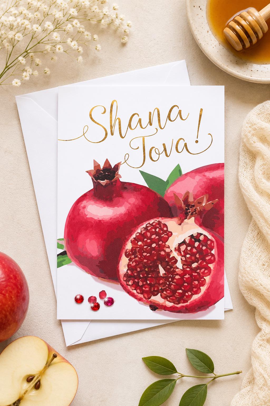 Shana Tova Pomegranate Card | Handmade Rosh Hashanah Jewish New Year Greeting