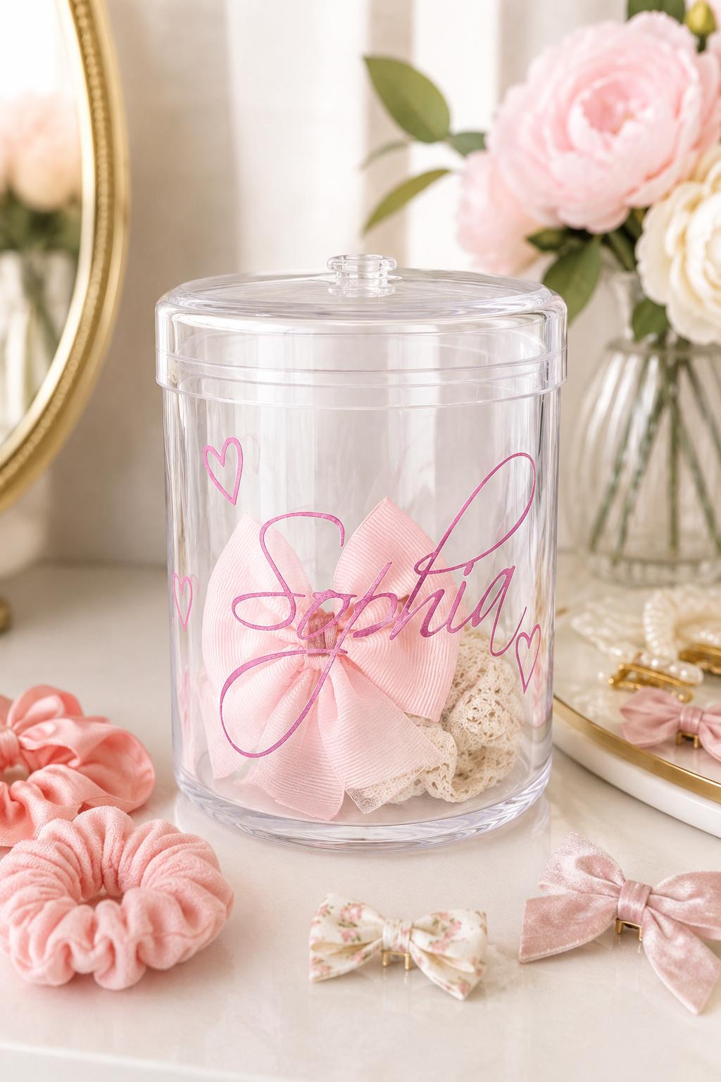 Personalized Acrylic Bow Box | Hebrew-English Name Organizer, Jewish Baby Gift, Keepsake