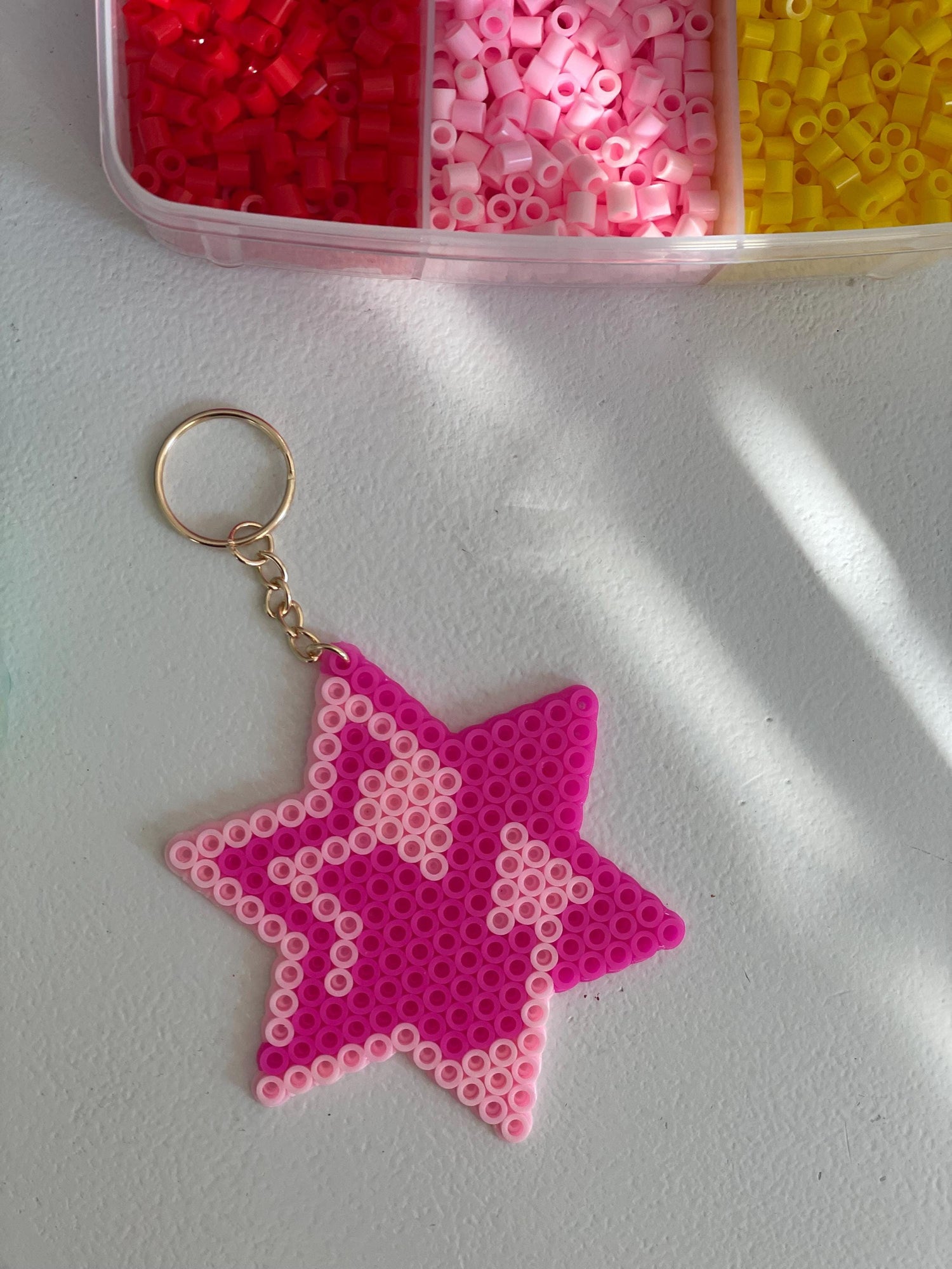 Large Pink Perler Bead Magen David Charm | Rose Gold Judaica Bag Accessory