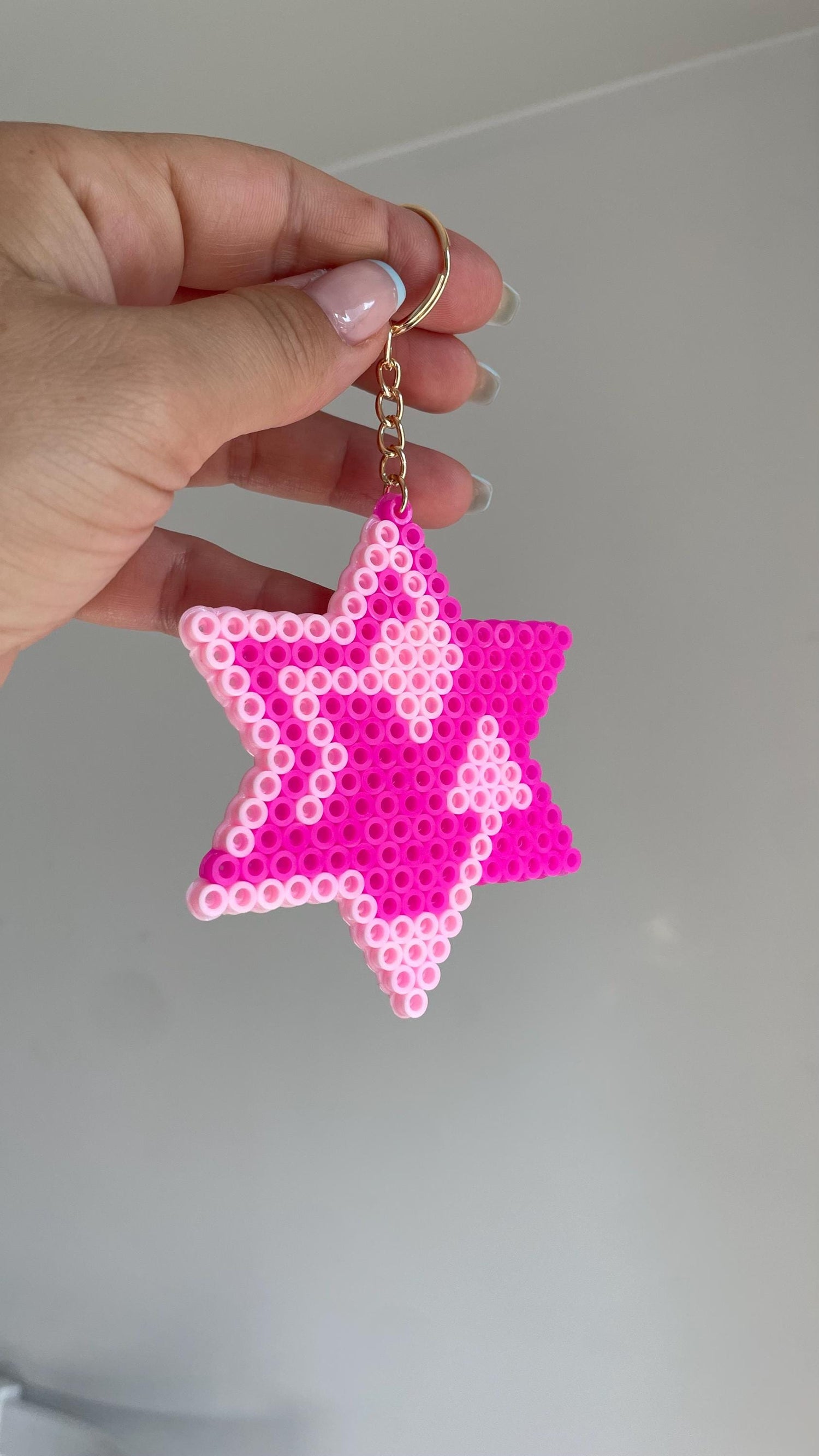 Large Pink Perler Bead Magen David Charm | Rose Gold Judaica Bag Accessory