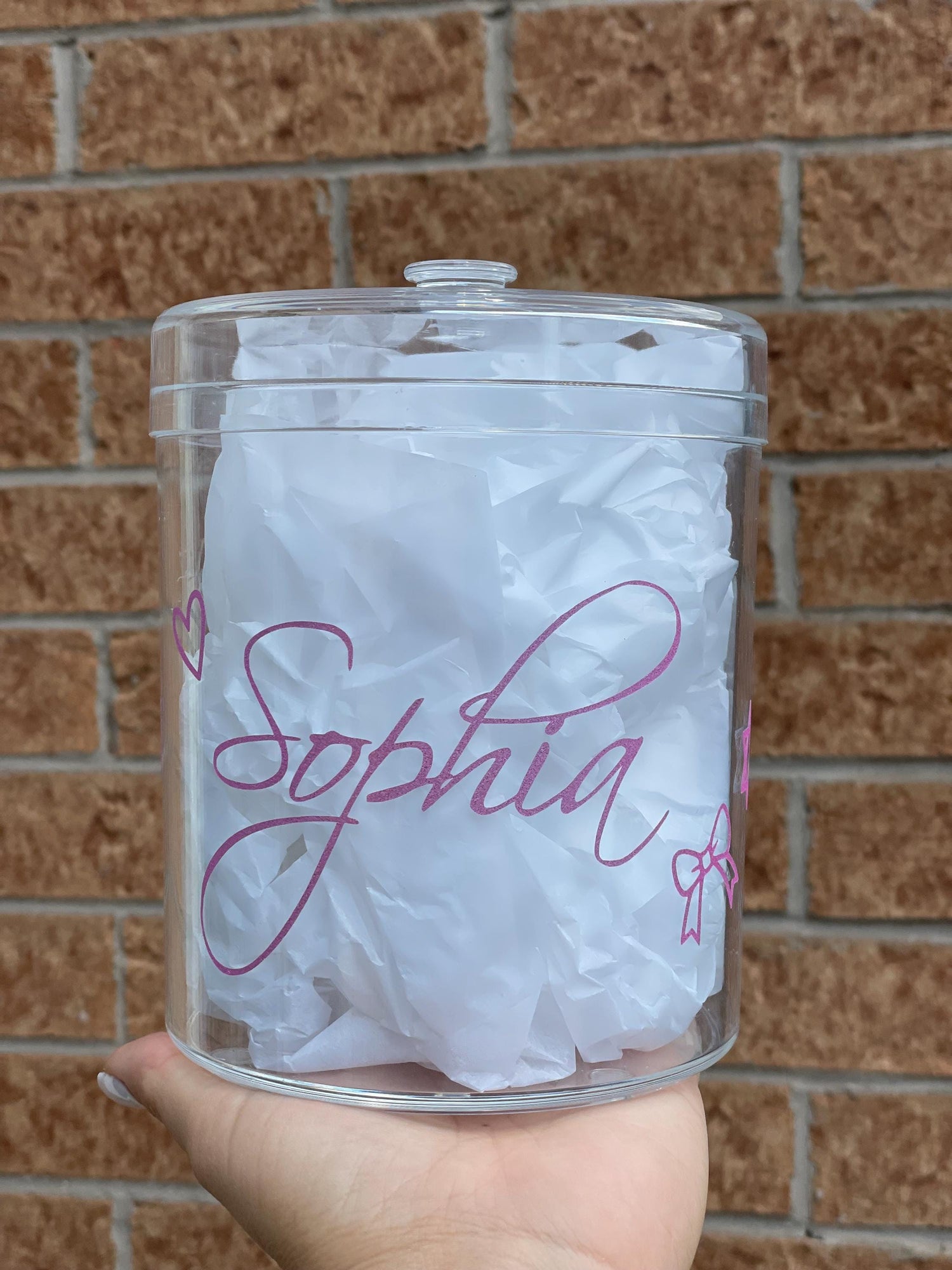 Personalized Acrylic Bow Box | Hebrew-English Name Organizer, Jewish Baby Gift, Keepsake