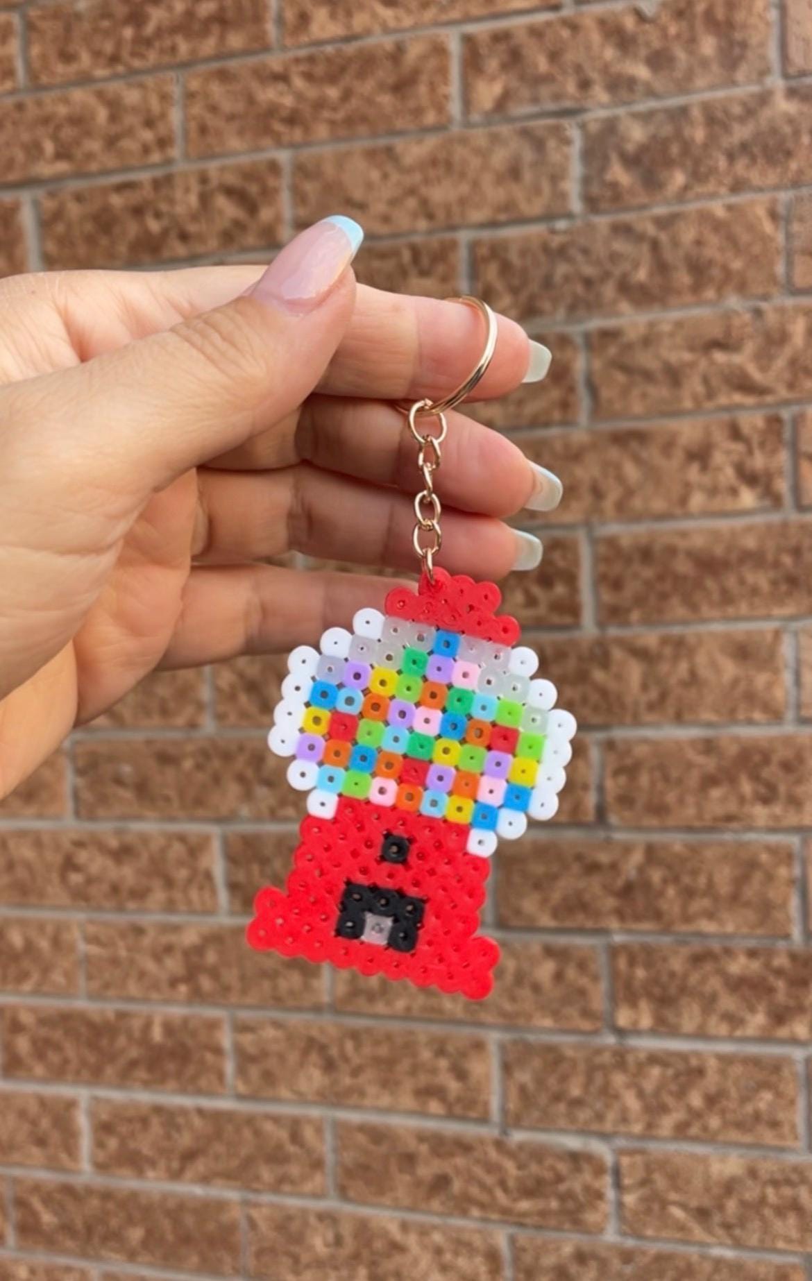 Perler Bead Gumball Machine Keychain | Retro Pixel Art Bag Charm (3" Tall)