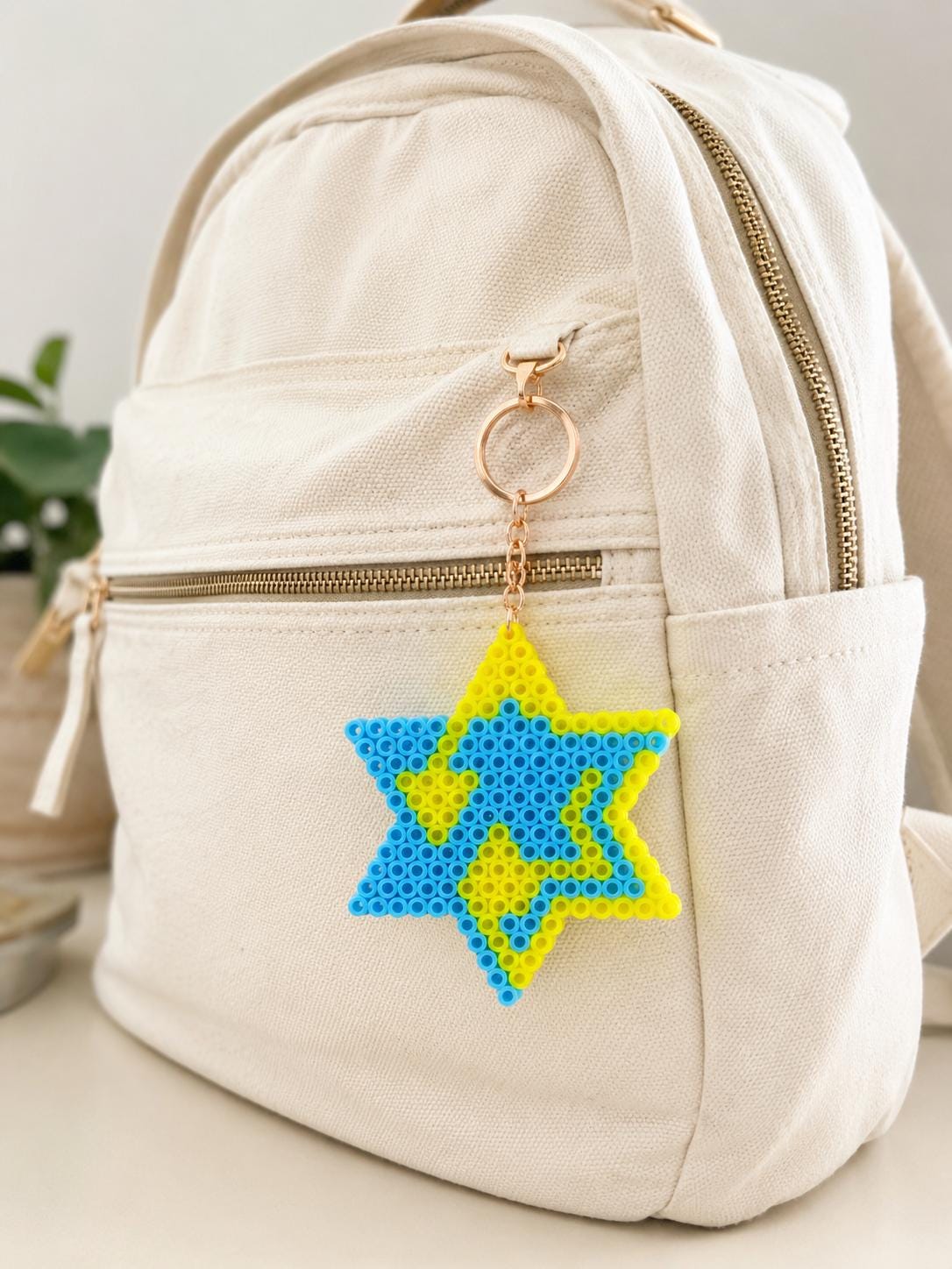 Large Perler Bead Magen David Charm | Star of David Keychain, Backpack Accessory