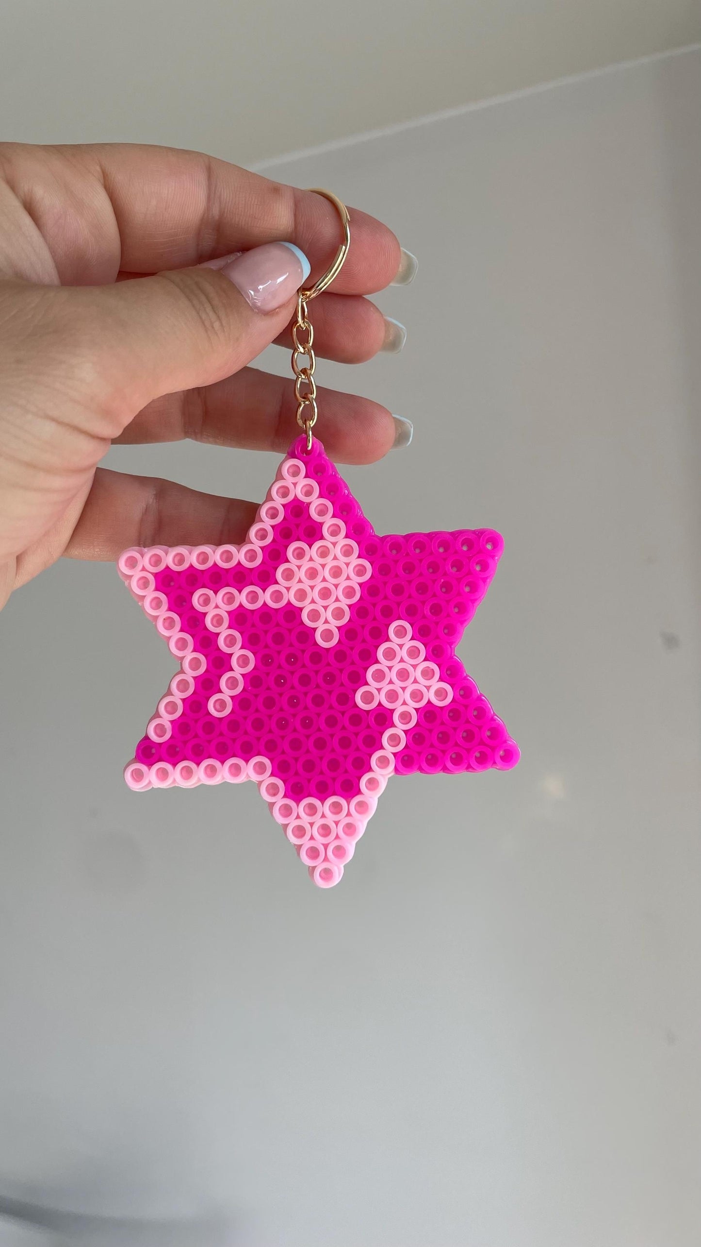 Large Pink Perler Bead Magen David Charm | Rose Gold Judaica Bag Accessory