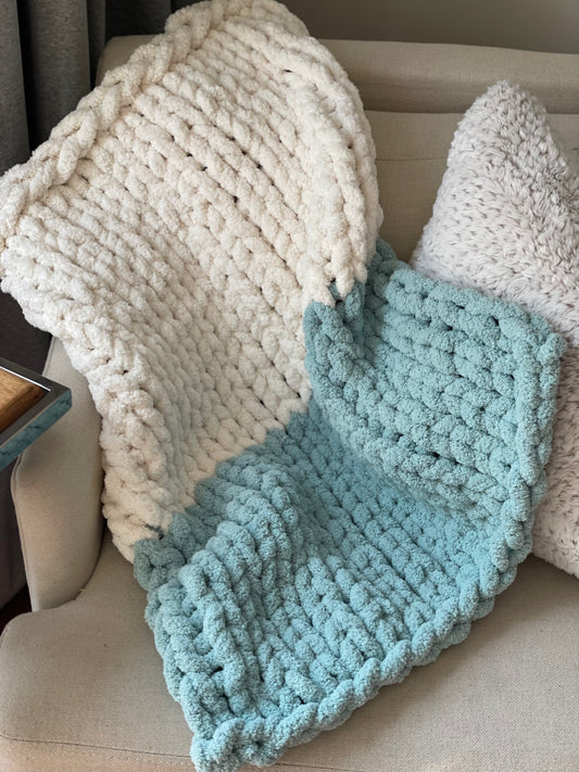 Healing Hand, Chunky Knit Stroller Baby Blankets - Teal & White