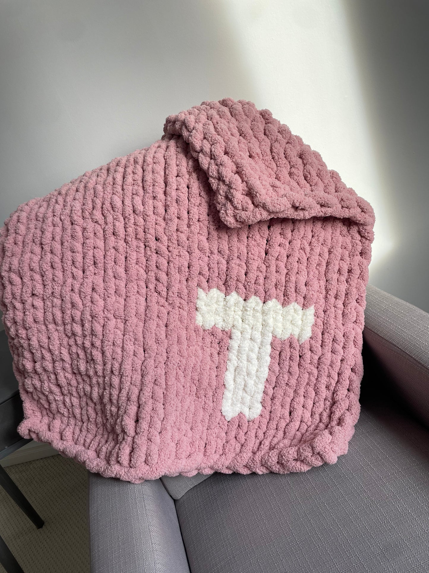 Healing Hand, Chunky Knit Baby Blankets - Monogram T