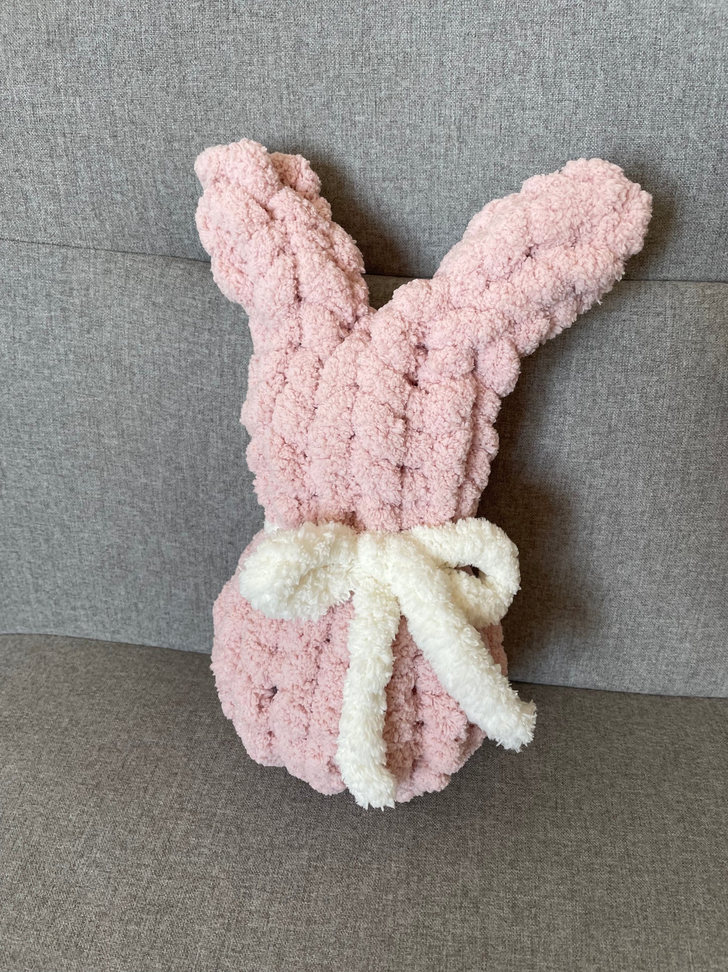 Stuffy Easter Peep Bunny - Soft Pink with White Bow 10”