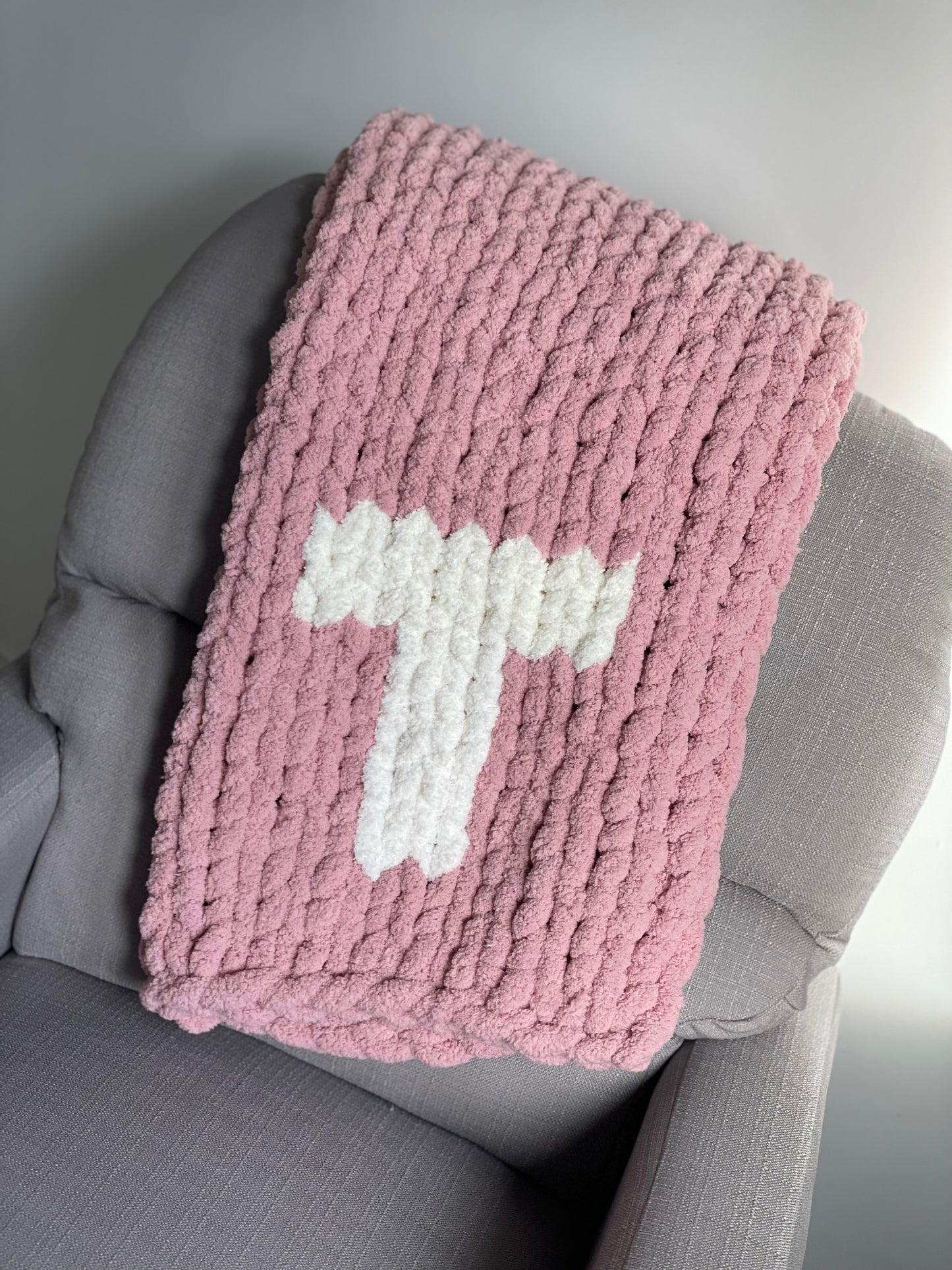 Healing Hand, Chunky Knit Baby Blankets - Monogram T