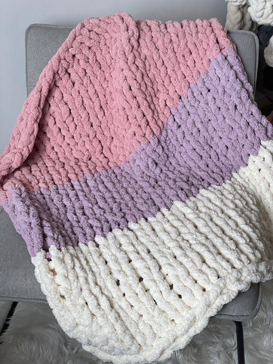 Healing Hand, Chunky Knit Blankets Pink, Purple and White