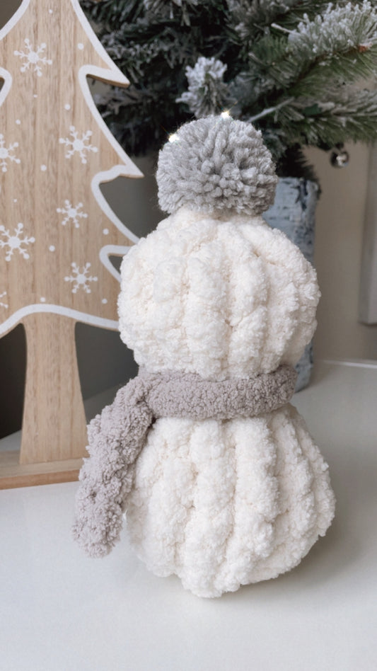 Cozy Chenille Baby Snowman with Grey pompom hat - Handmade Snowman