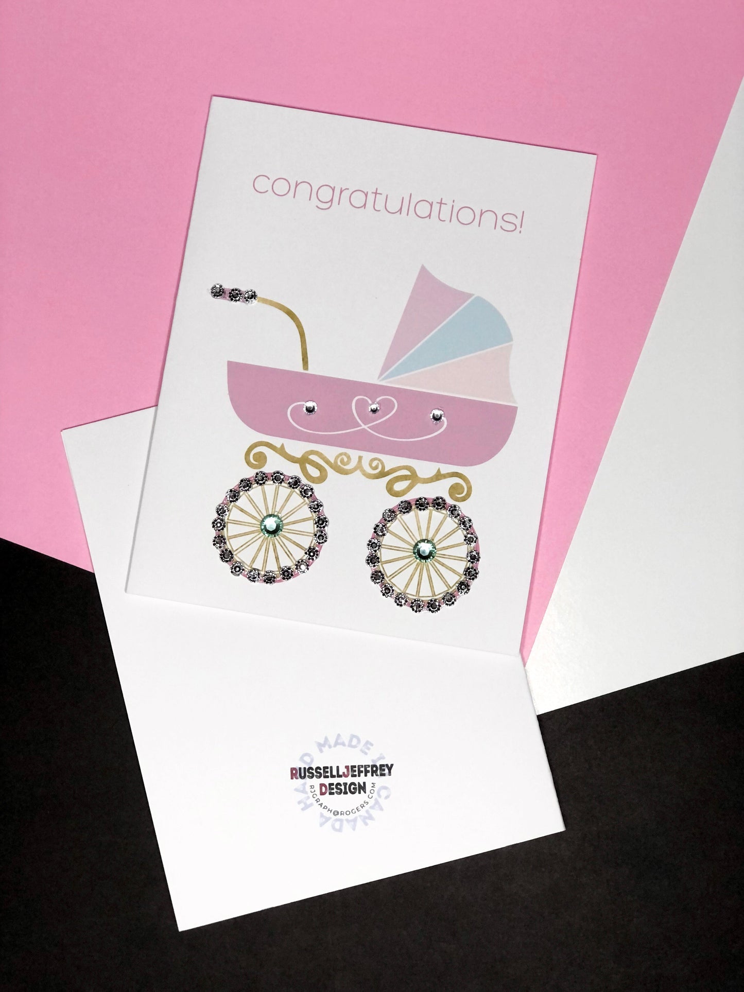 Congratulations! Pink Stroller Baby Greeting Card