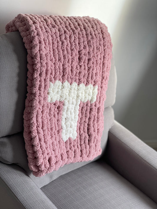 Healing Hand, Chunky Knit Baby Blankets - Monogram T