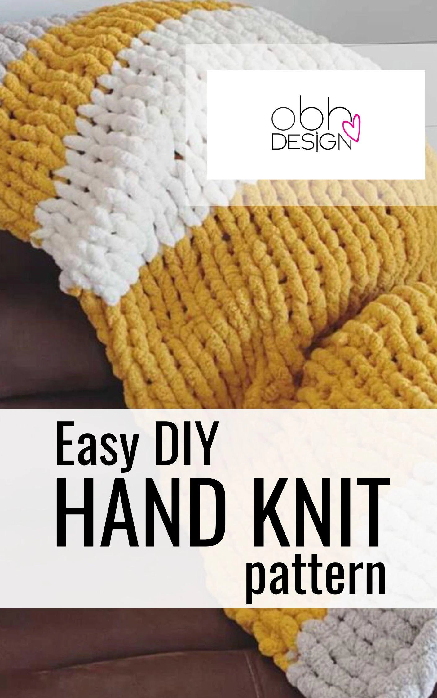 KNITTING PATTERN ~ Mustard, White and Light Grey Colour Block Blanket ~ Chunky Chenille ~ Off By Heart Design ~ DIY