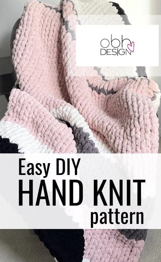 KNITTING PATTERN ~ Soft Pink, White, Dark Grey and Black Stripe Blanket Pattern ~ Chunky Chenille ~ DIY