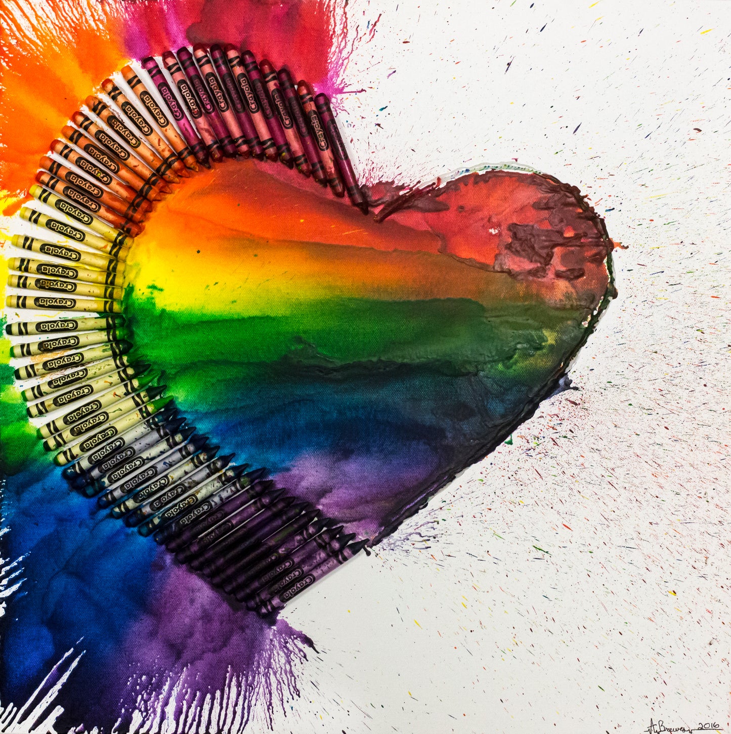 Sunset Rainbow Heart Crayon Melt Print 10" x 10"