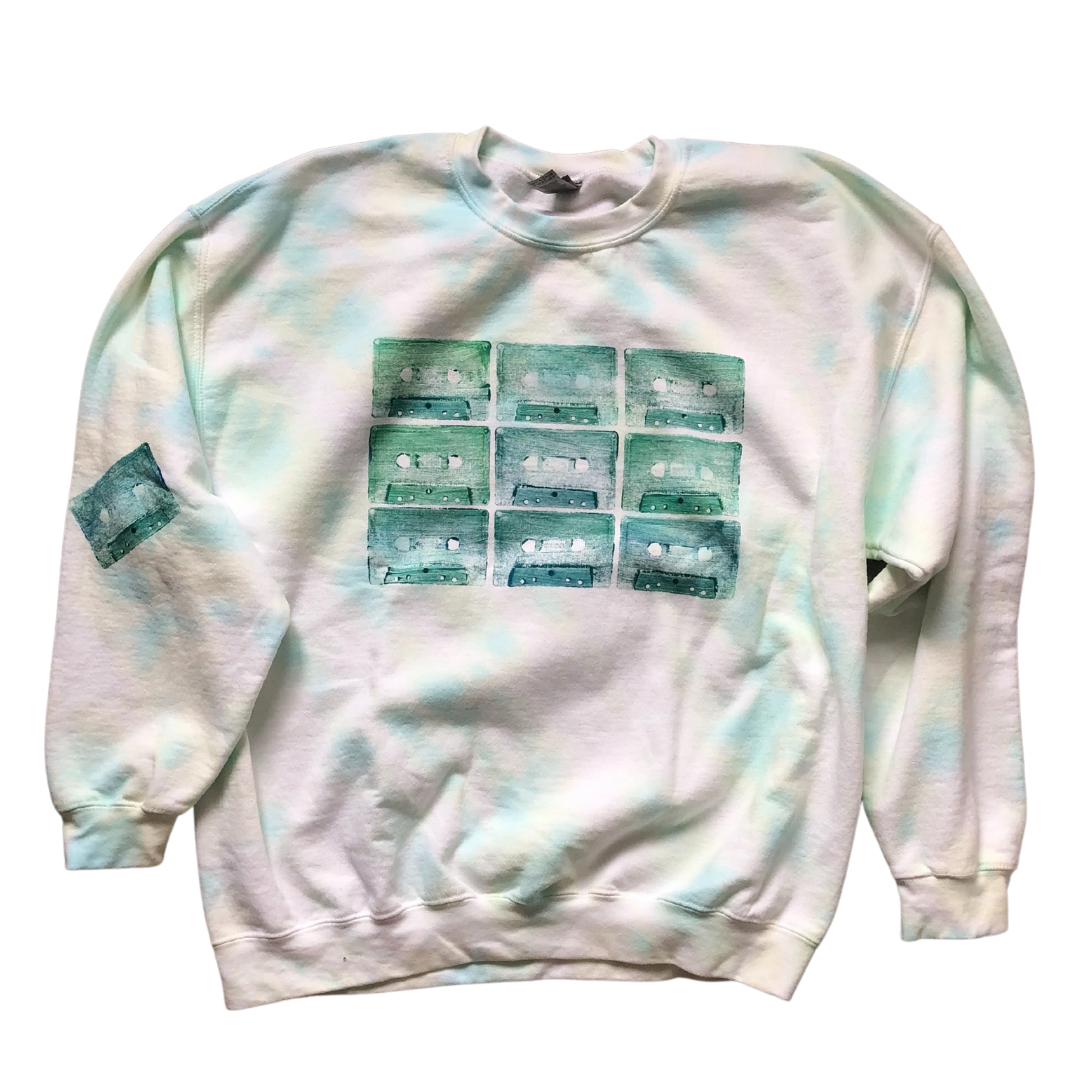 Green Cassette & Lime Sherbet Tie-Dyed Pullover Sweatshirt - Adult XL (14)