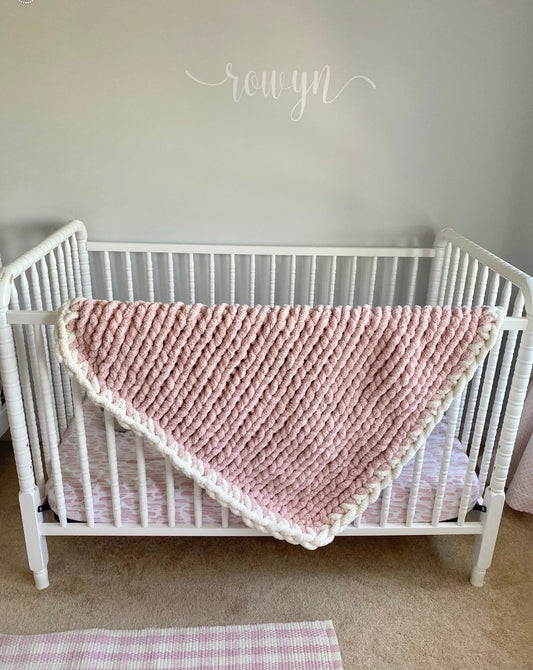 Healing Hand, Chunky Knit Baby Blankets - Light Pink with White Edge