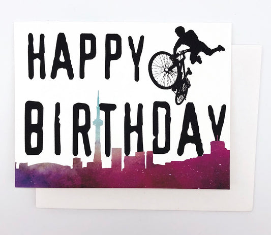 Happy Birthday BMX Toronto Skyline - GREETING CARD Red