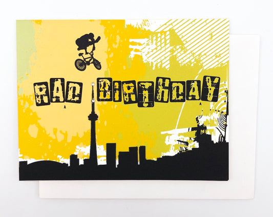 Happy Birthday BMX Toronto Skyline - GREETING CARD Yellow