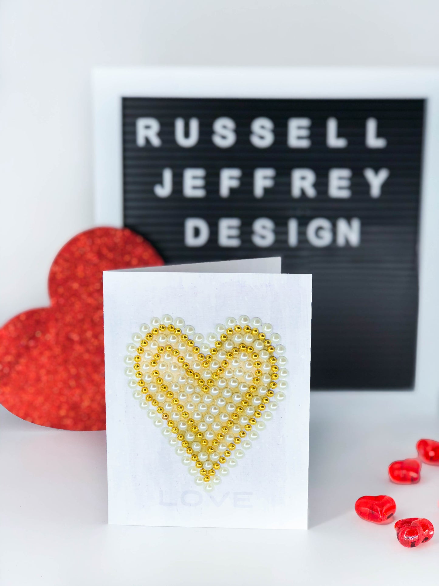 Valentine's Day Greeting Card Gold & Pearl Heart with Love