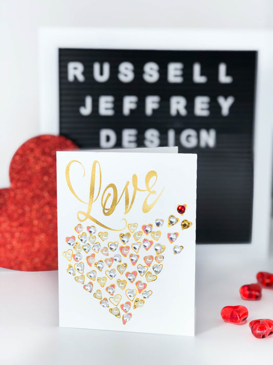 Valentine's Day Greeting Card Fly Away Hearts in Gold Love