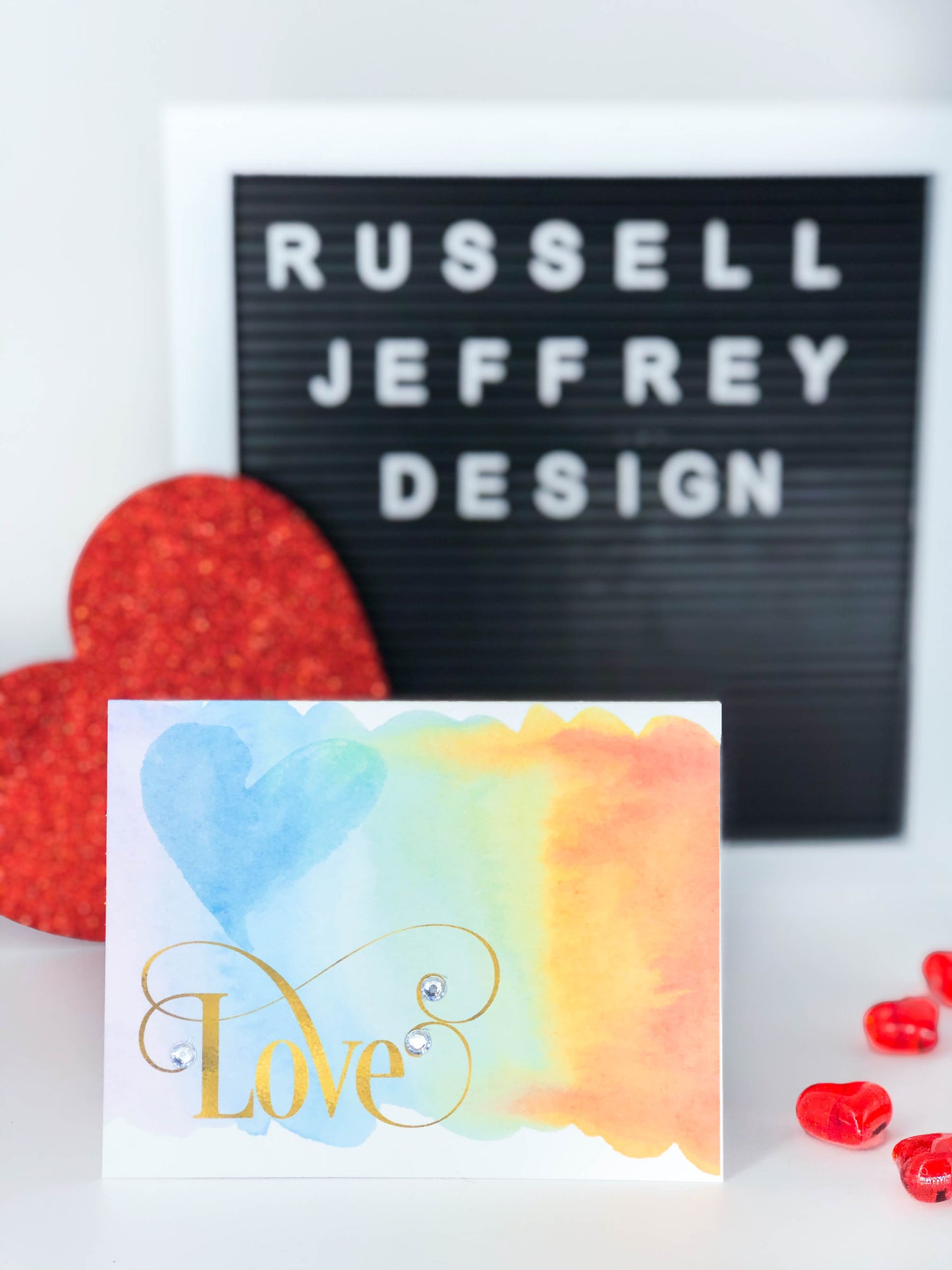 Valentine's Day Greeting Card Love with Heart on Watercolour Background
