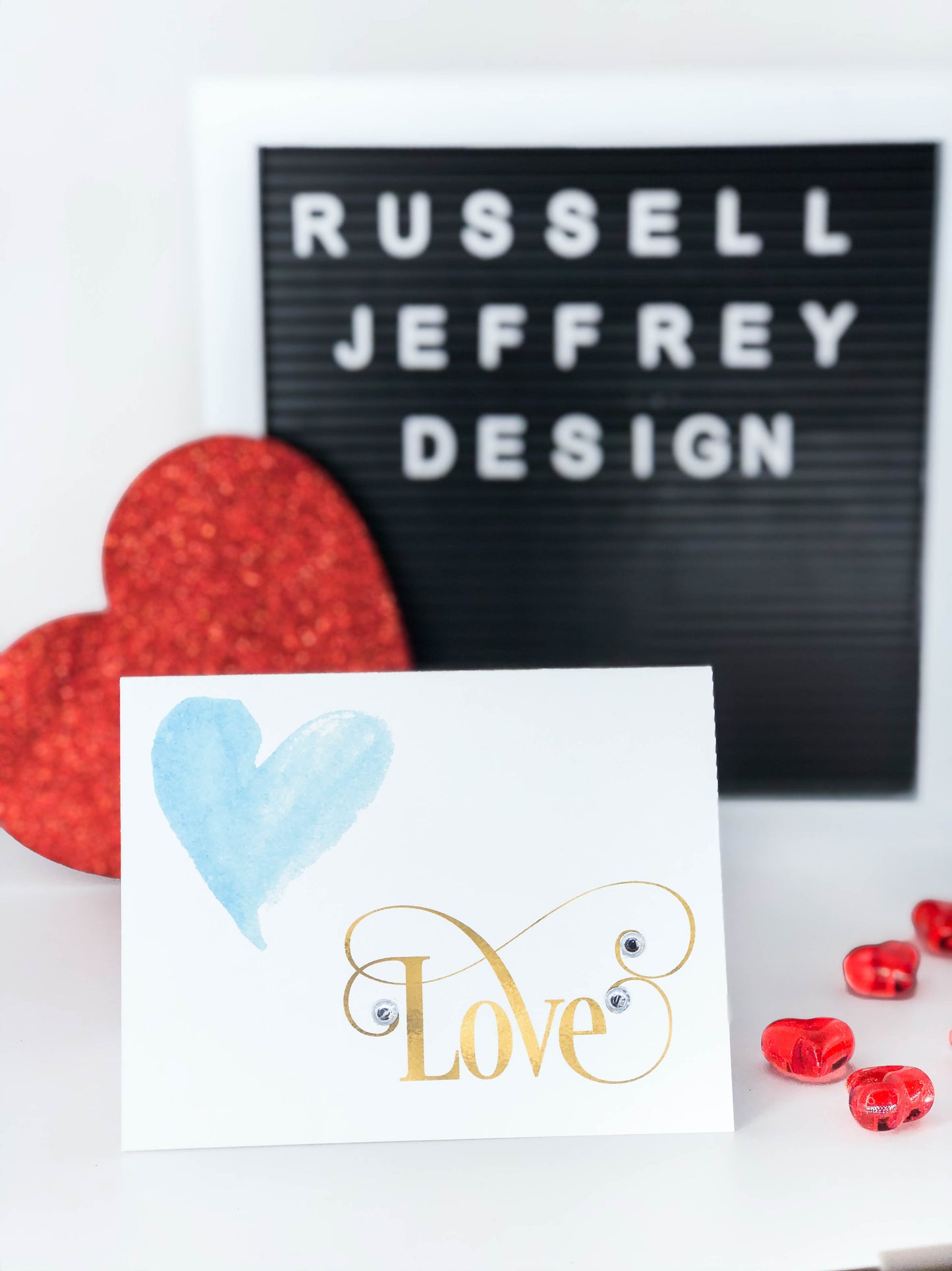 Valentine's Day Greeting Card Love with Blue Watercolour Heart