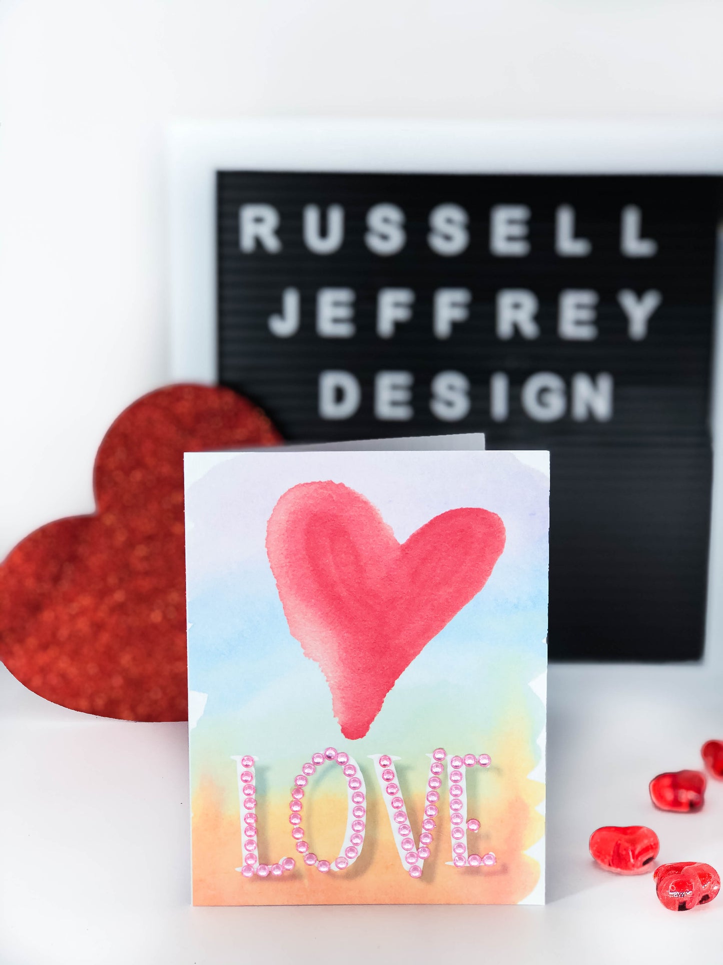 Valentine's Day Greeting Card Red Heart with Love on a Watercolour Background