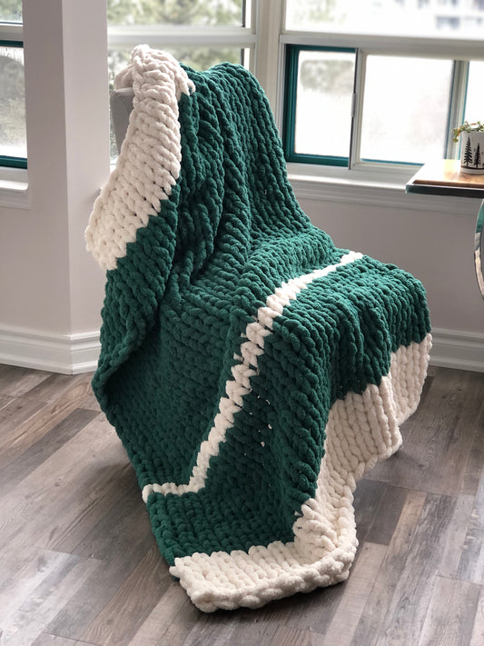 Healing Hand Knit, Chunky Knit Blankets Emerald & White