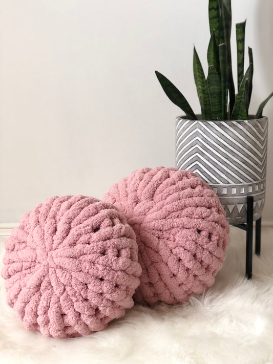 COMBO 11” & 13" Blush Pink  Chunky Knit Circle Throw Pillow